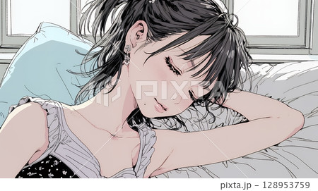 幸せそうな寝顔で眠っている若い女性