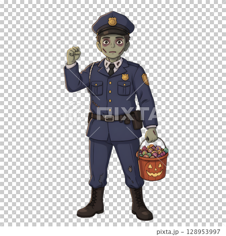 A cute child in a anime-style cartoon Halloween costume, happy for Halloween. White background. A cute child in a anime-style cartoon Halloween costume, happy for Halloween. White background. 128953997