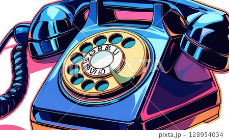 黒電話、ダイヤル式の電話機のイラスト 128954034