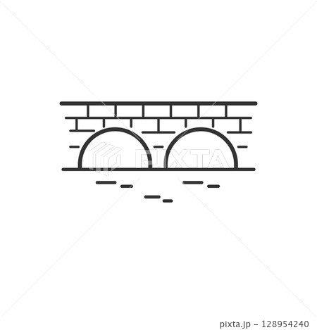 石橋 (眼鏡橋) ベクターアイコン (線画、モノクロ) 128954240