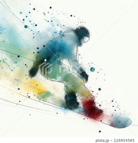Dynamic Snowboarder in Artistic Motion with Generative AI. 128954565