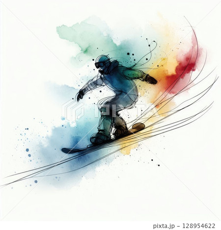 Dynamic Snowboarder in Artistic Motion with Generative AI. 128954622