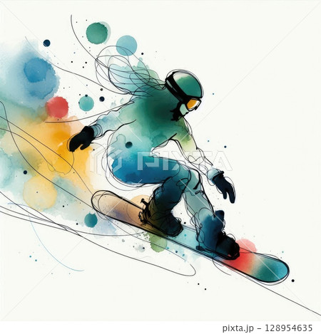 Dynamic Snowboarder in Artistic Motion with Generative AI. 128954635