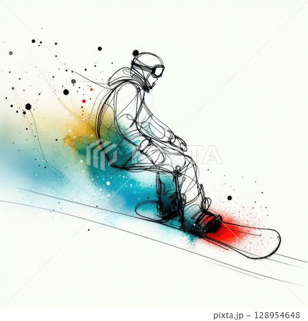 Dynamic Snowboarder in Artistic Motion with Generative AI. 128954648