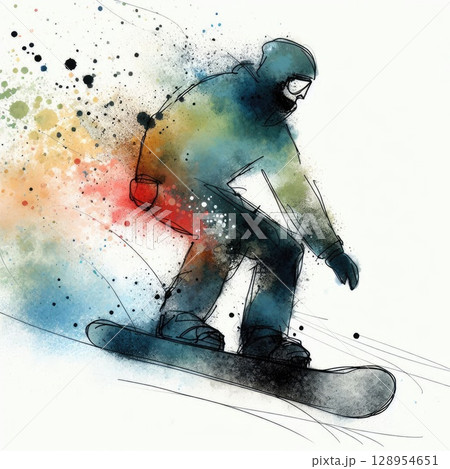Dynamic Snowboarder in Artistic Motion with Generative AI. 128954651