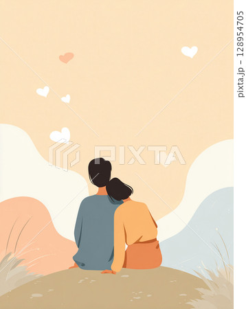 幸せそうなカップルのイラスト 128954705