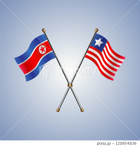 North Korea and Liberia flag. Vector Illustration 128954836