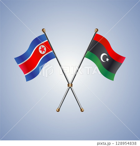 North Korea and Libya flag. Vector Illustration 128954838