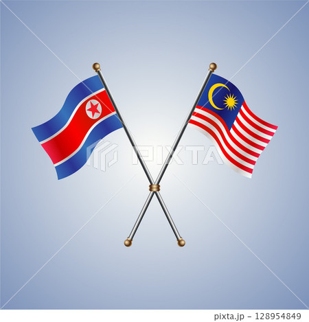 North Korea and Malaysia flag. Vector Illustration 128954849