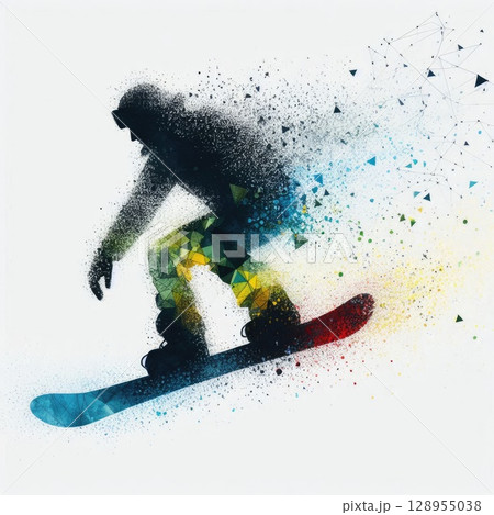 Dynamic Snowboarder in Artistic Motion with Generative AI. 128955038