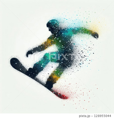 Dynamic Snowboarder in Artistic Motion with Generative AI. 128955044