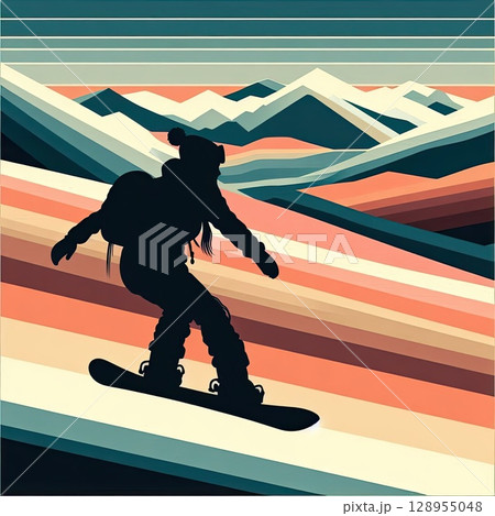 Dynamic Snowboarder in Artistic Motion with Generative AI. 128955048