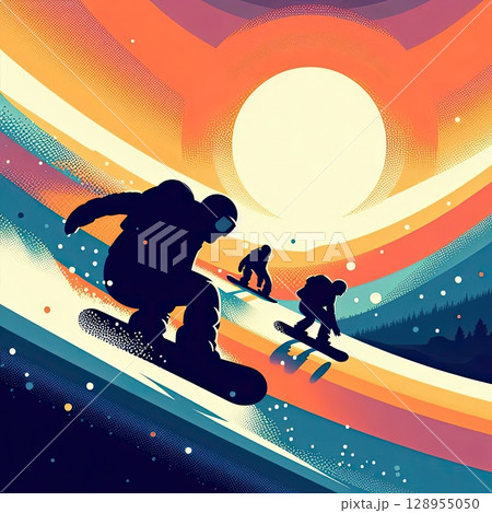 Dynamic Snowboarder in Artistic Motion with Generative AI. 128955050