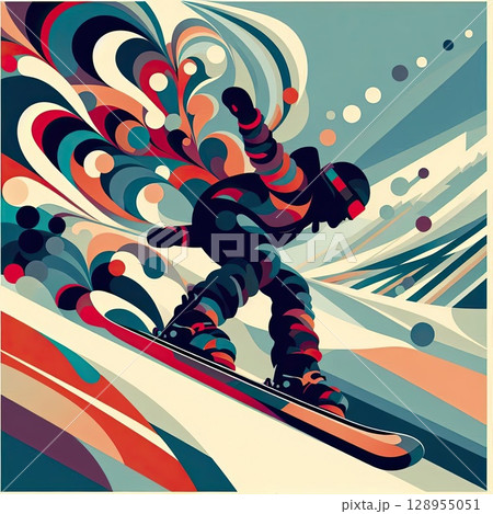 Dynamic Snowboarder in Artistic Motion with Generative AI. 128955051