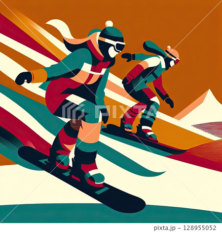 Dynamic Snowboarder in Artistic Motion with Generative AI. 128955052