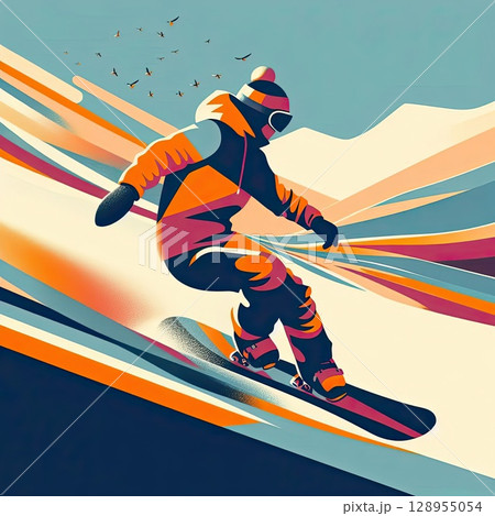 Dynamic Snowboarder in Artistic Motion with Generative AI. 128955054