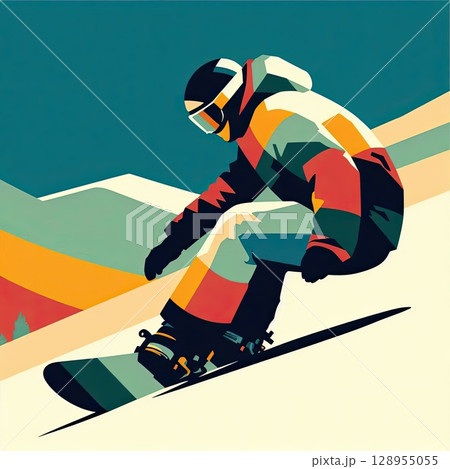 Dynamic Snowboarder in Artistic Motion with Generative AI. 128955055