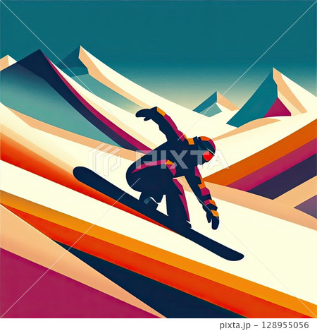 Dynamic Snowboarder in Artistic Motion with Generative AI. 128955056
