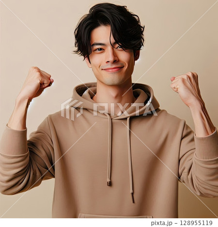 Confident Young man Celebrating Success with a Winning Smile with Generative AI. 128955119