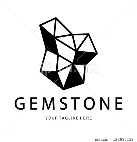 Luxury Polygon Diamond Crystal Line Art,Gem,Gemstone Emerald,Jade,Diamond, Gold, and Precious Jewelry Logo Design 128955152