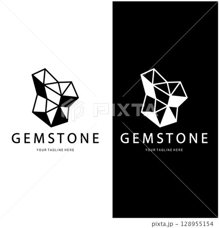 Luxury Polygon Diamond Crystal Line Art,Gem,Gemstone Emerald,Jade,Diamond, Gold, and Precious Jewelry Logo Design 128955154