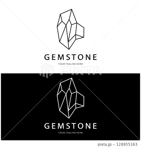 Luxury Polygon Diamond Crystal Line Art,Gem,Gemstone Emerald,Jade,Diamond, Gold, and Precious Jewelry Logo Design 128955163