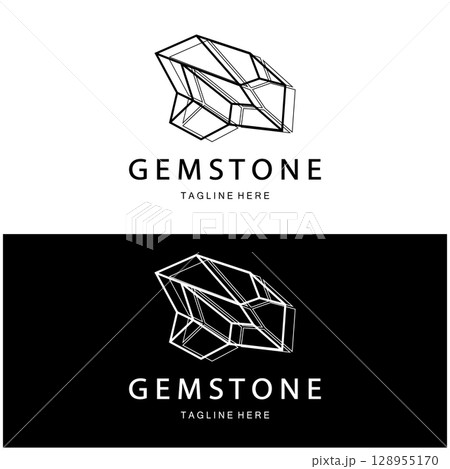 Luxury Polygon Diamond Crystal Line Art,Gem,Gemstone Emerald,Jade,Diamond, Gold, and Precious Jewelry Logo Design 128955170