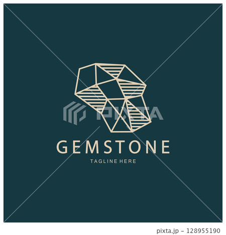 Luxury Polygon Diamond Crystal Line Art,Gem,Gemstone Emerald,Jade,Diamond, Gold, and Precious Jewelry Logo Design 128955190