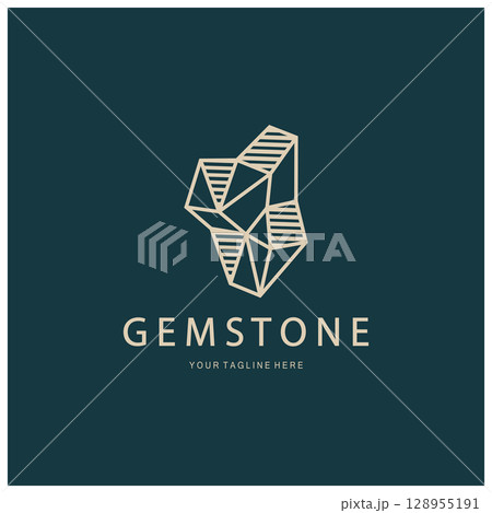 Luxury Polygon Diamond Crystal Line Art,Gem,Gemstone Emerald,Jade,Diamond, Gold, and Precious Jewelry Logo Design 128955191