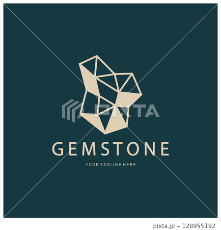 Luxury Polygon Diamond Crystal Line Art,Gem,Gemstone Emerald,Jade,Diamond, Gold, and Precious Jewelry Logo Design 128955192