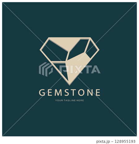Luxury Polygon Diamond Crystal Line Art,Gem,Gemstone Emerald,Jade,Diamond, Gold, and Precious Jewelry Logo Design 128955193
