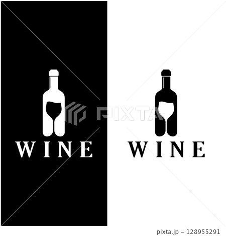 Wine logo with wine glasses and bottles.for night clubs,bars,cafe and wine shops. 128955291