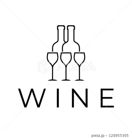Wine logo with wine glasses and bottles.for night clubs,bars,cafe and wine shops. 128955305