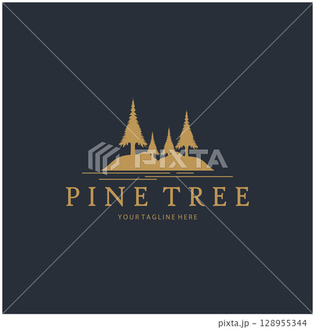 abstract simple pinecone logo pine tree design,for business,badge,emblem,pine plantation,pine wood industry 128955344