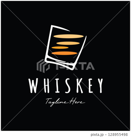 Vintage premium whiskey logo label with glass or beer. for drinks, bars, clubs, cafes, companies. 128955498