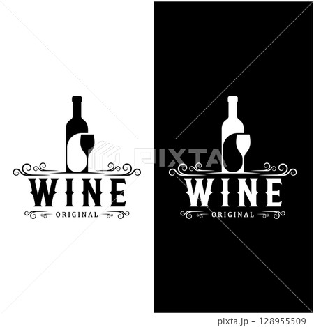 Wine logo with wine glasses and bottles.for night clubs,bars,cafe and wine shops. Wine logo with wine glasses and bottles.for night clubs,bars,cafe and wine shops. 128955509