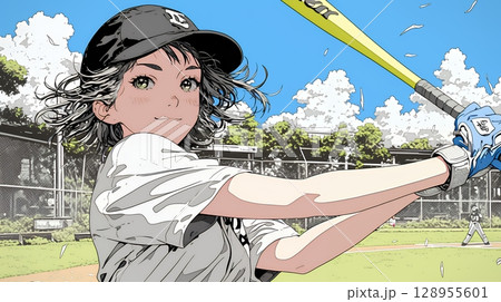 野球をしている若い女性