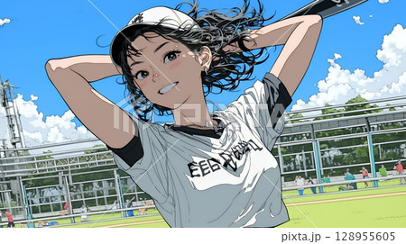 野球をしている若い女性