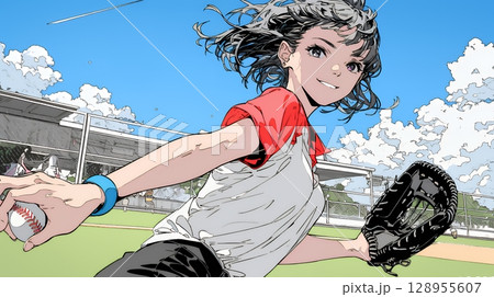 野球をしている若い女性