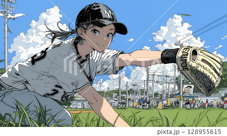 野球をしている若い女性