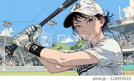 野球をしている若い女性