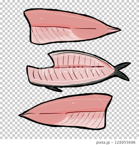 魚の三枚おろしのイラスト(赤身魚/マグロ・サバ対応) 魚の三枚おろしのイラスト(赤身魚/マグロ・サバ対応) 128955696