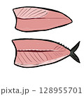 魚の二枚おろしのイラスト（赤身魚／マグロ・サバ対応） 128955701