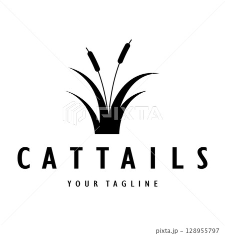 cattails or river reed grass plant logo design, aquatic plants, swamp, wild grass vector cattails or river reed grass plant logo design, aquatic plants, swamp, wild grass vector 128955797