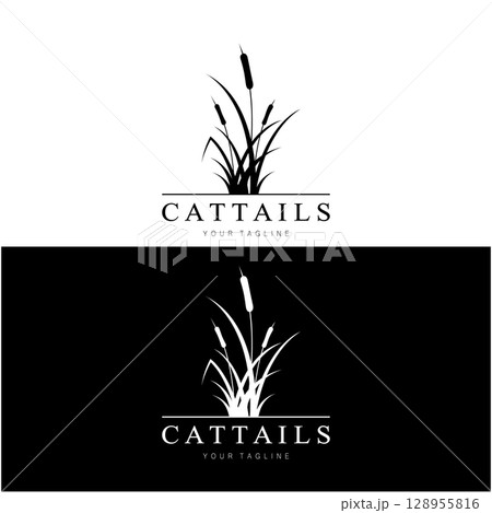 cattails or river reed grass plant logo design, aquatic plants, swamp, wild grass vector cattails or river reed grass plant logo design, aquatic plants, swamp, wild grass vector 128955816