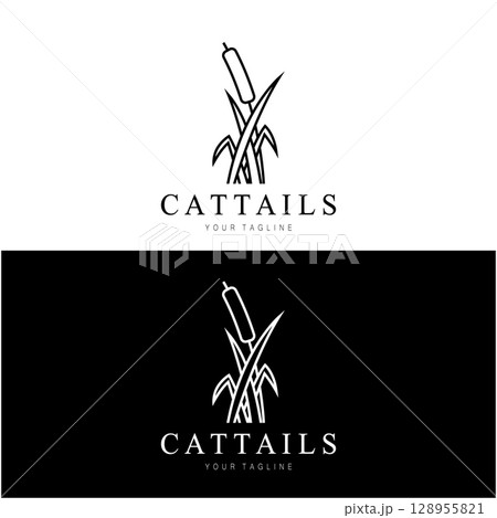 cattails or river reed grass plant logo design, aquatic plants, swamp, wild grass vector 128955821