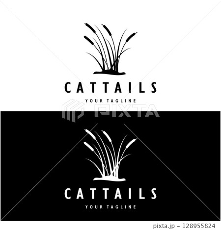 cattails or river reed grass plant logo design, aquatic plants, swamp, wild grass vector cattails or river reed grass plant logo design, aquatic plants, swamp, wild grass vector 128955824