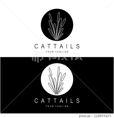 cattails or river reed grass plant logo design, aquatic plants, swamp, wild grass vector 128955825