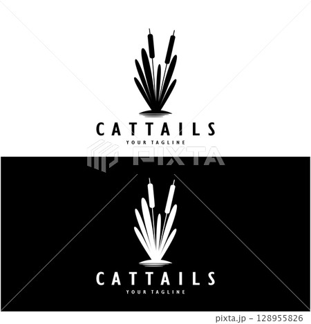 cattails or river reed grass plant logo design, aquatic plants, swamp, wild grass vector cattails or river reed grass plant logo design, aquatic plants, swamp, wild grass vector 128955826
