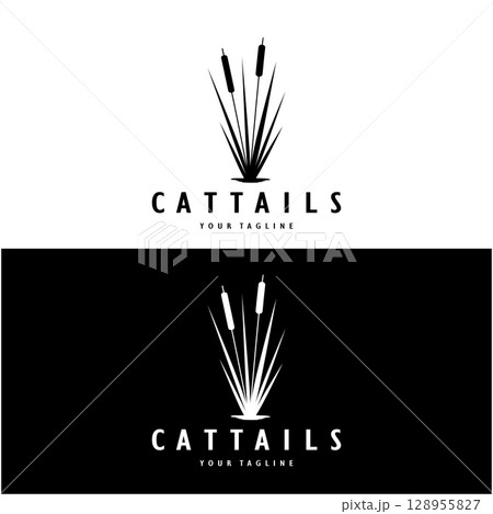 cattails or river reed grass plant logo design, aquatic plants, swamp, wild grass vector cattails or river reed grass plant logo design, aquatic plants, swamp, wild grass vector 128955827